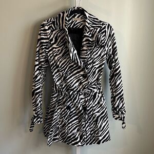 Vertigo Paris Zebra Print Double Breasted Trench with Tie Belt
